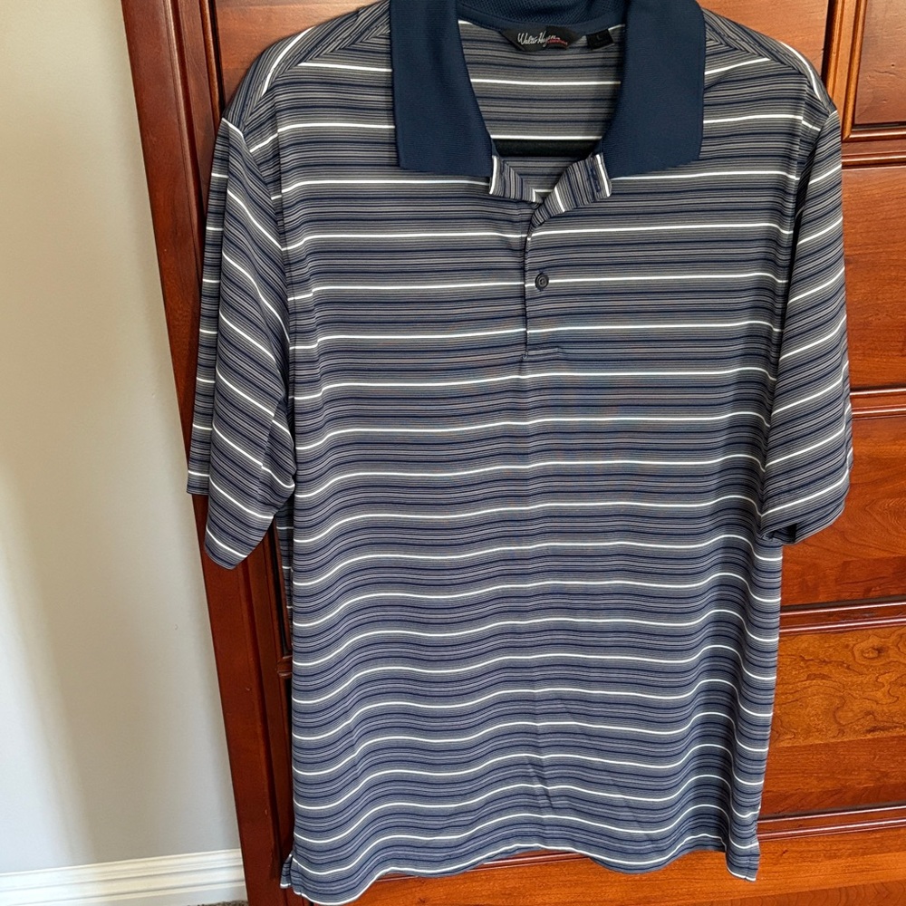Walter Hagen Navy and Gray Striped Polo Shirt